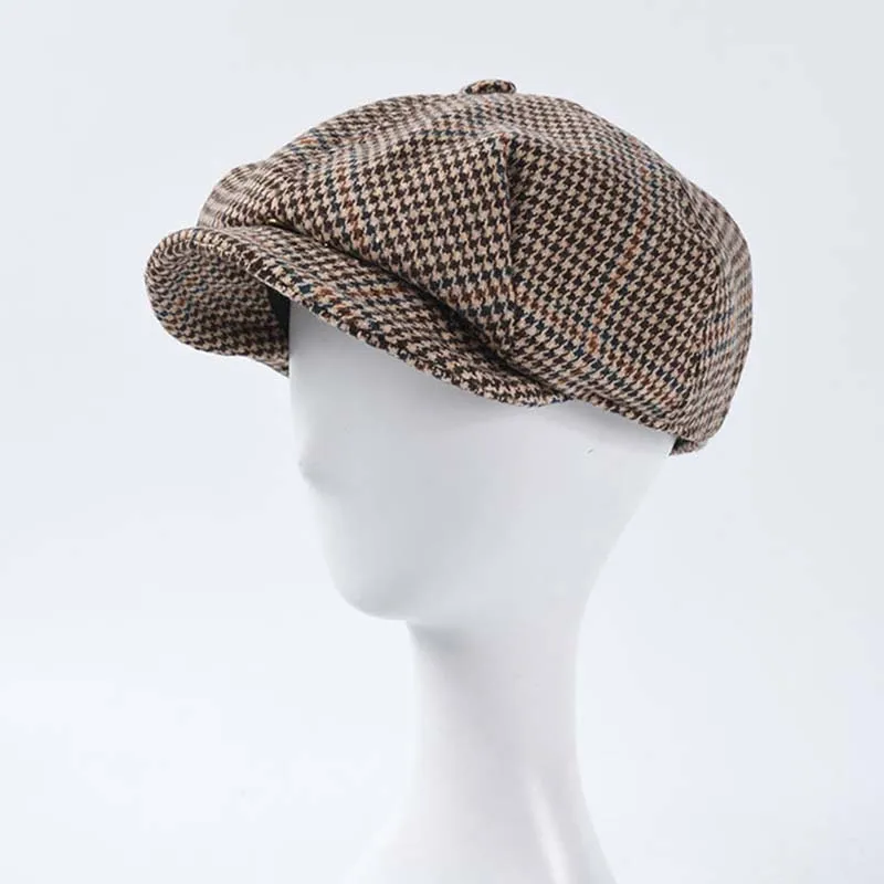 

Men Newsboy Cap Beret Wool Hat Tweed Gatsby Octagonal Plaid Women Vintage Brand Winter Spring Duckbill Hats