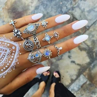 11pcsset midi knuckle finger rings set for women boho crystal lotus tortoise joint ring lady party wedding jewelry gift
