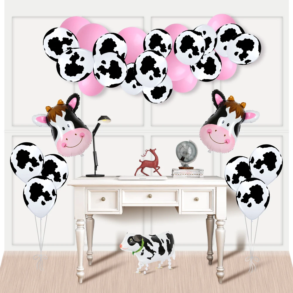 

39 шт., вечерние воздушные шары из коровьей фольги и латексных шаров, вечерние шары для детского душа с животным, розовые шары на день рождени...