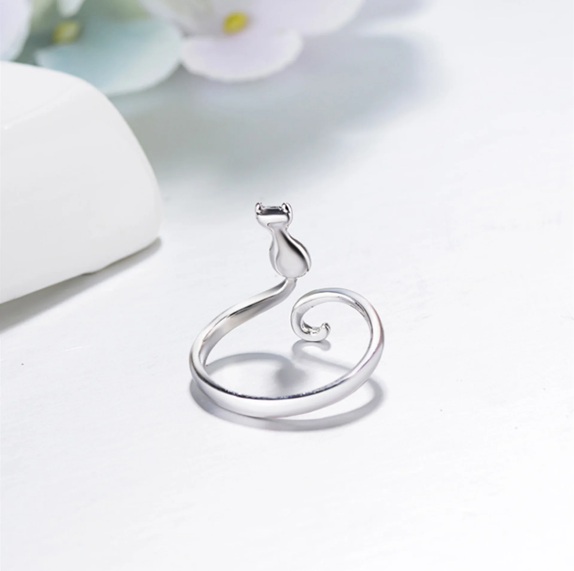 

Fashion Simple Bohemian Exaggerated Cute Animal Silver Cat Ring Female Bride Wedding Retro Opening Ring Christmas Gift