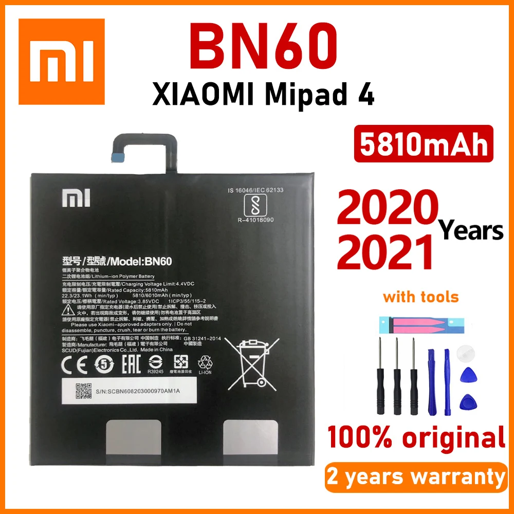 

Оригинальный аккумулятор Xiao Mi BN60 на 5810 мАч для планшета Xiaomi Pad 4 Mipad 4 с инструментами и номером отслеживания