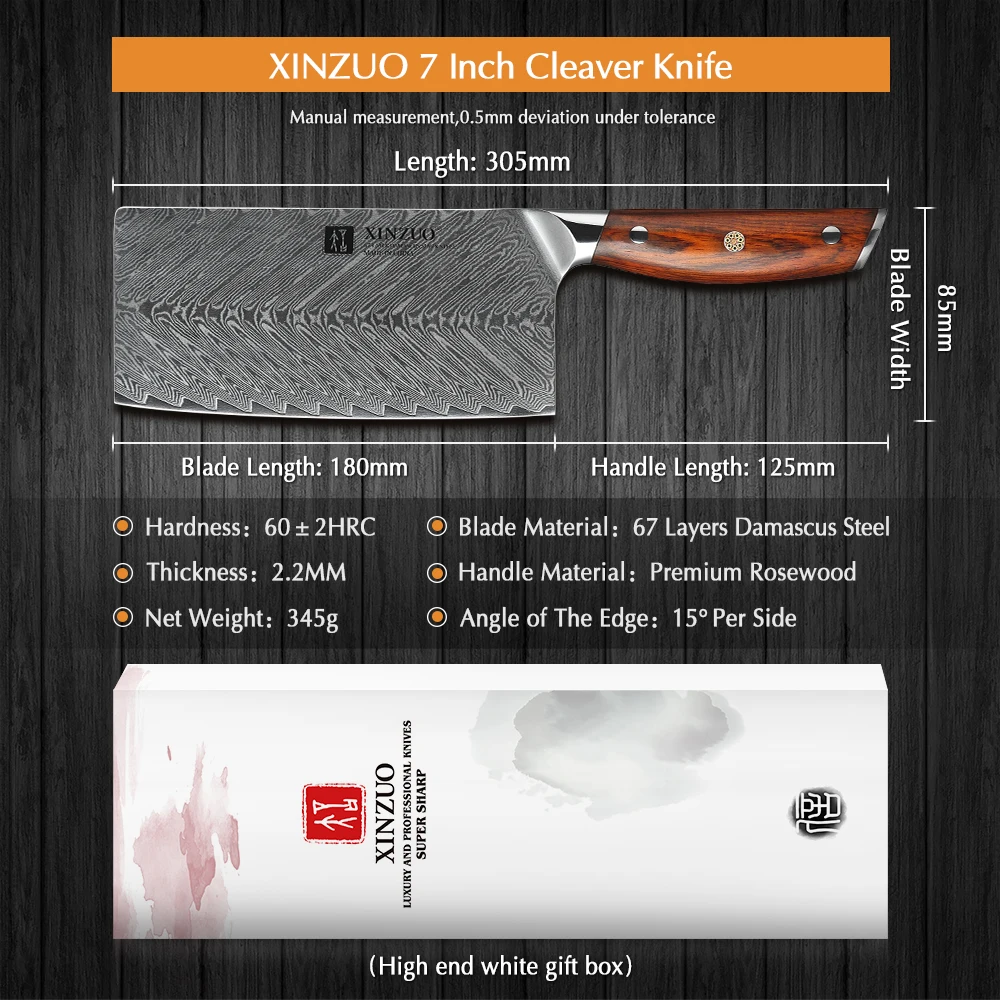 XINZUO 7'' Inch Slicing Knife High Quality Carbon VG10 Damascus Steel Butcher Cleaver Meat With Fashion Rosewood Handle | Дом и сад