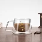 Двойные кофейные кружки с ручкой, чашки для напитков изоляция, стеклянная чайная чашка с двойными стенками, креативная термостойкая посуда для напитков, молока