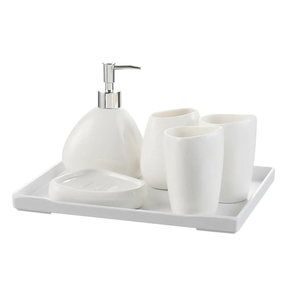 

Nordic Bathroom Wash Accessory White Ceramic Soap Dispenser Bottle Mouthwash Cup Soap Dish Toothbrush Cup Home Washing Part