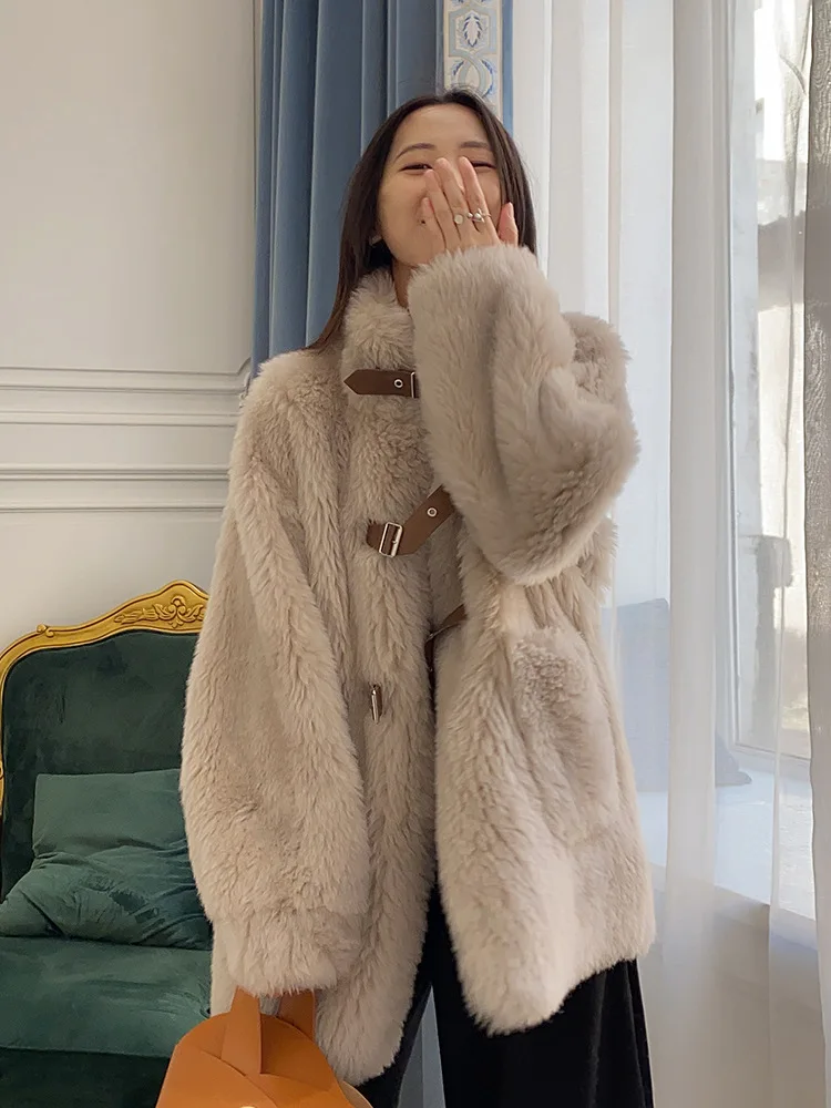 New winter fake fur and mixed fur coat lamb sheared fur integrated fur coat cardigan thickened medium and long coat women