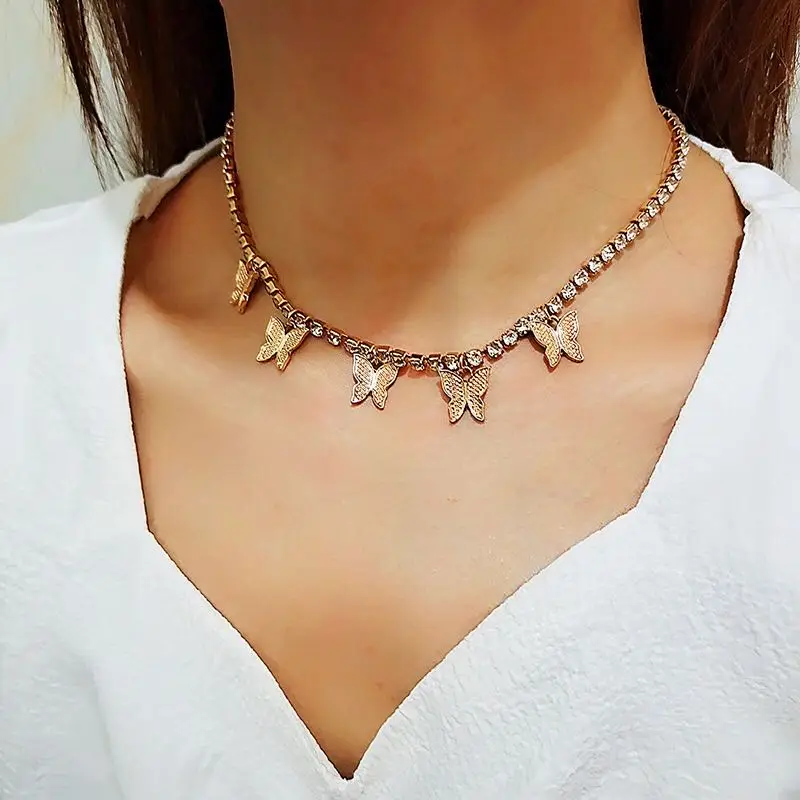 Модные женские ювелирные изделия ожерелье с кулоном в виде пяти бабочек