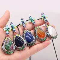 natural stone agates crystal epidote opal rose quartzs gold sand necklace pendant women jewelry gift size 28x66mm length 55cm