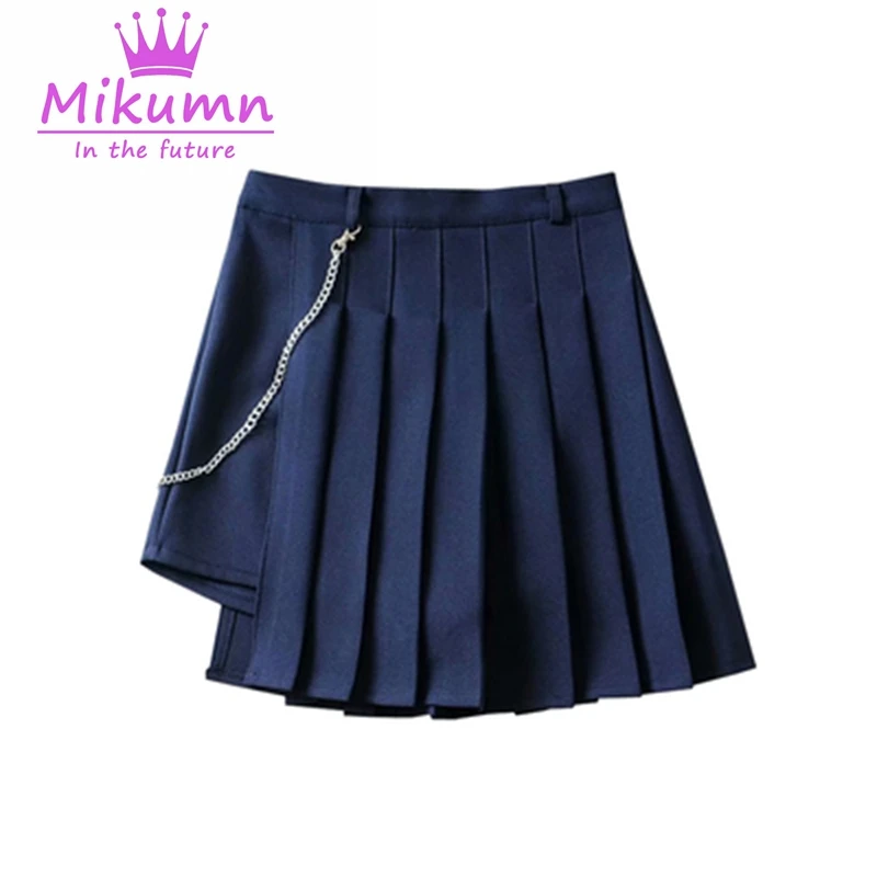 Navy Blue Женские юбки, сексуальные, высокая талия, Харадзюку, короткие юбки, повседневные, панк стиль, модные, плиссированные юбки, женские мини шорты, юбки с цепочкой, Saias - Цвет: Navy Blue