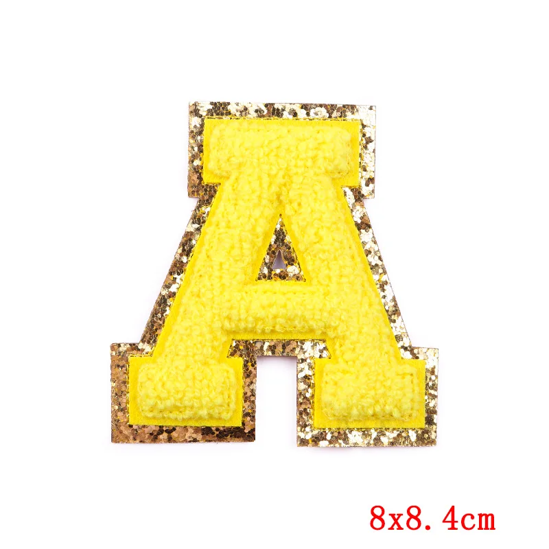 Желтые блестки искусственная вышивка нашивка на одежду нашивки с английскими