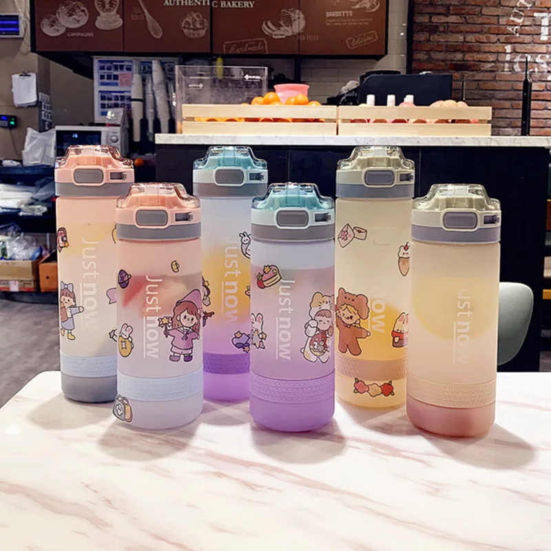 

Large Capacity Straw Cup Fall Proof Fitness Jugs Gradient Color Frosted Plastic Water Bottle Portable Student Girl Water Cups