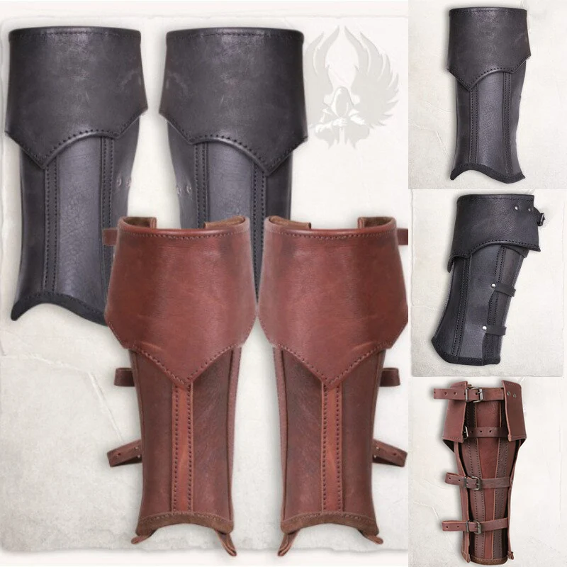 Medieval Gothic Leather Greave Half Chaps Viking Knight Leg Kit Armor Men Larp Rider Boot Cover Gaiter Cosplay Costume For Women