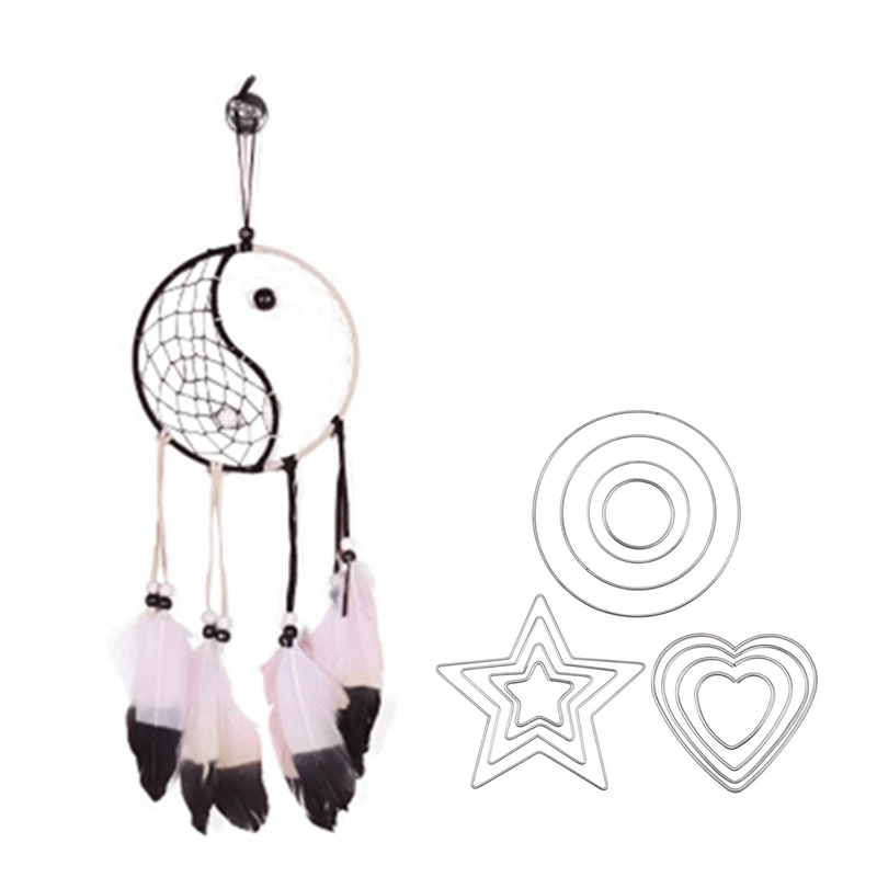 

Держатель снов Yin Yang, искусственное украшение с металлическими кольцами, звезда/Сердце/круглые кольца, цветочный обруч