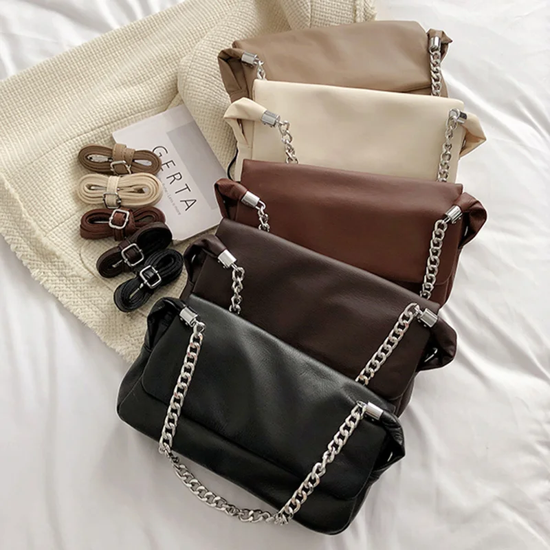 

Luxury Designer Thick chain women Shoulder Bags Trends Small Pu Leather Female Acrylic Handbags and Purses Fold flap bags black