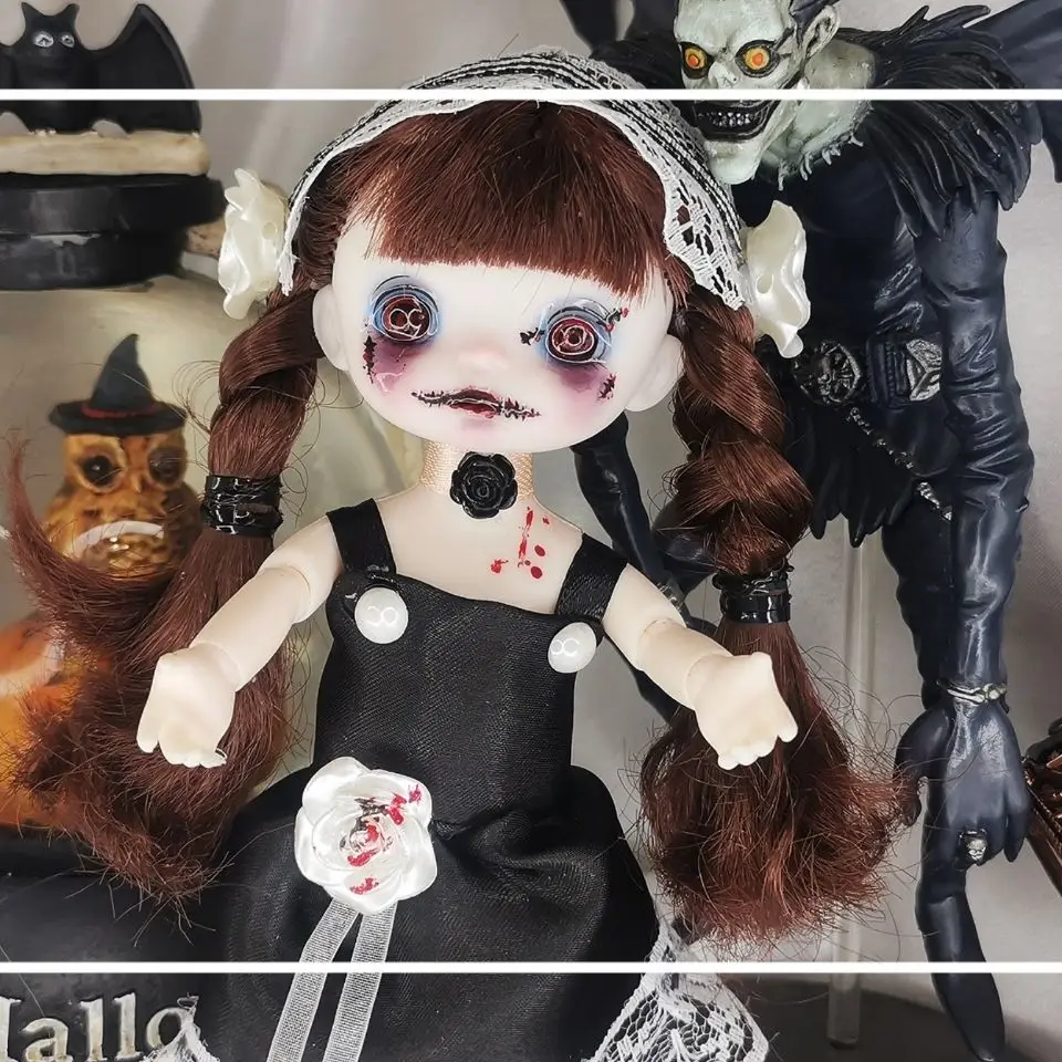 

16cm Bjd Doll1/12 Doll Hand Made Vampire Maid Doll 3d Eyeball Scary Halloween Girl Toy Birthday Gift Ball Jointed Doll New Dolls