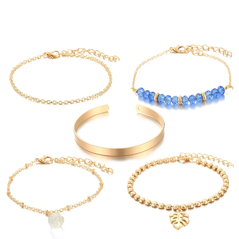 

Bohemian Vintage Bangle Jewelry Wholesale Statement Women palm beads nature stones charms Boho Bracelet 5pc Set.