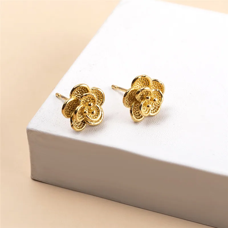 

12pairs/set 18k Gold Plated Crown Flower Round Ball Stud Earrings Set For Women Girls Copper Stud Earrings Party Jewelry Gift