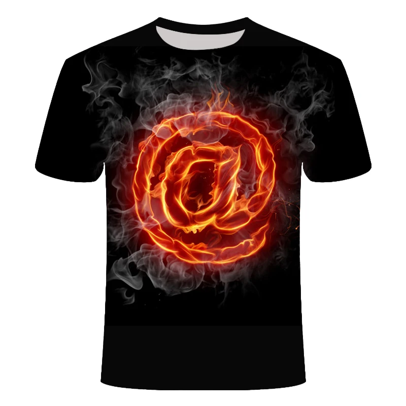 Новинка футболка с надписью пламени стерео 3D мужские/wo мужские короткие рукава