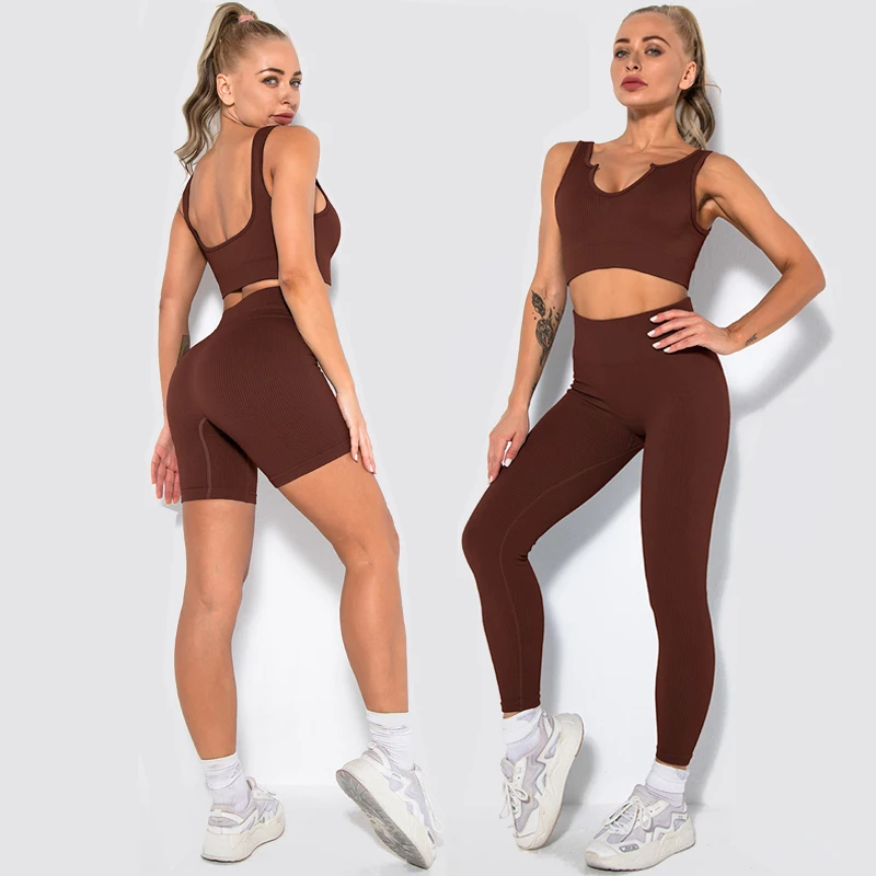 

3PCS/Sports Suit Yoga Set Women's Gym Fitness Clothing Workout Sportswear Sports Bra Leggings Push-Up Running Tracksuits