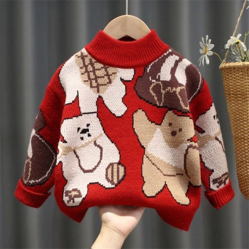 

Повседневный свитер для девочек, детский вязаный шерстяной свитер с круглым вырезом на осень/зиму, милый утепленный Рождественский свитер ...