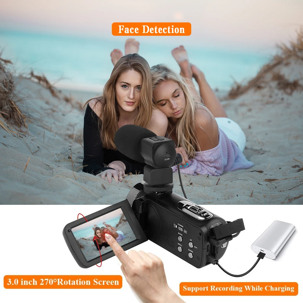 

4K Video Camera Digital Camcorder Night Vision 56MP WiFi Built-in Fill Light Professional Camcorder for Live Streaming