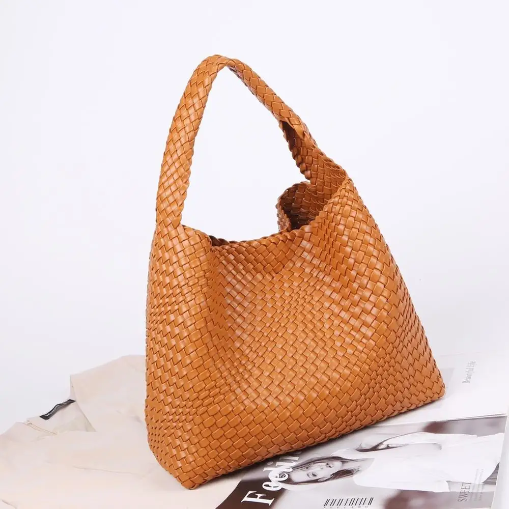 

Weaving Big Capacity Tote Bags For Women 2021 Brand Design Bucket Bag Ins Wild Handbag High Quality Pu Leather Shoulder Bag