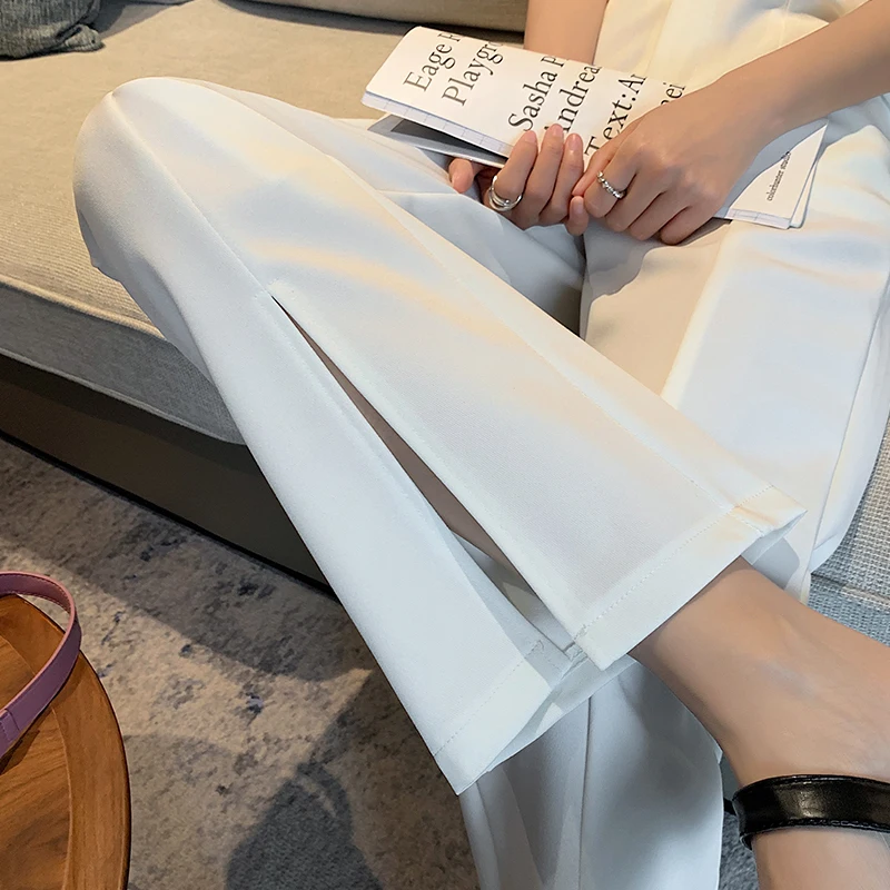 

Front Split Long Pants Women 2021 Spring Summer High Waist White Black Trousers Plus Size Office Lady Suit Pants Pantalon Femme