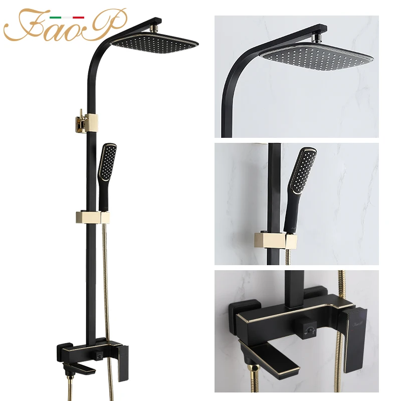 Душевая система FAOP золотые комплекты для ванной комнаты латунные насадки душа