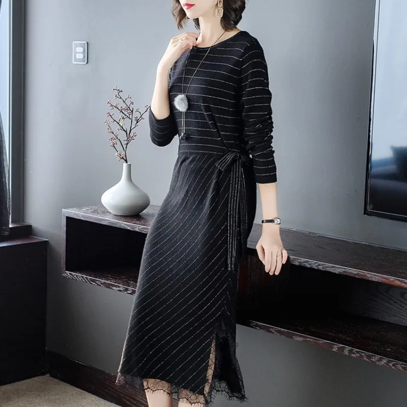 Новинка 2019 корейское осенне-зимнее платье-свитер элегантное женское платье с