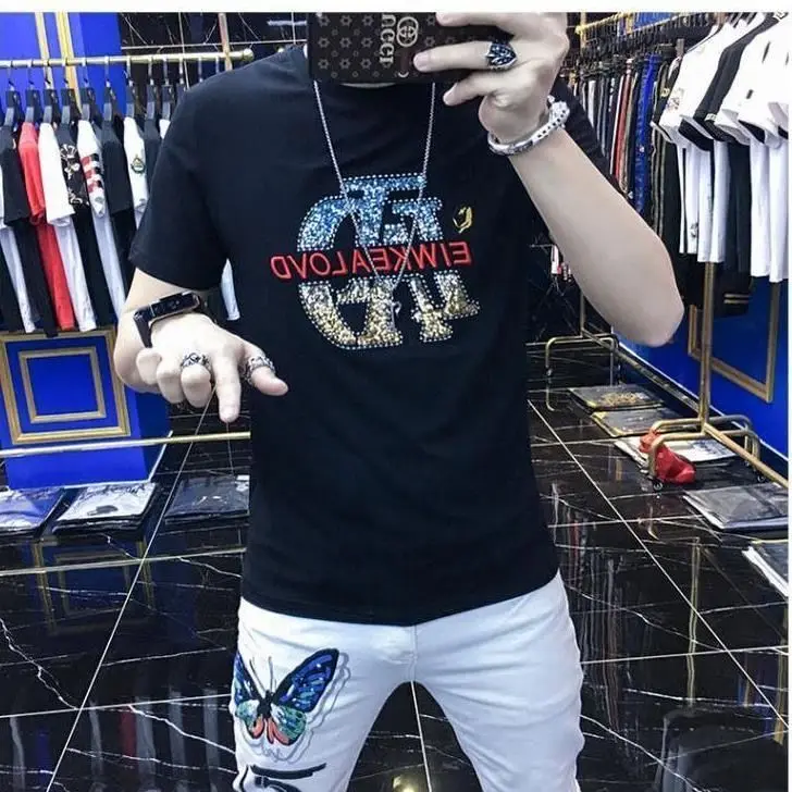 

Short sleeve T-shirt men's trend slim personality fashion 2021 summer new men's half sleeve