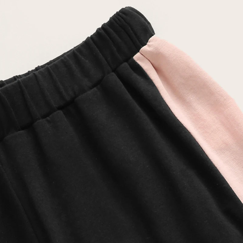 SHEIN/Детская футболка с буквенным принтом для девочек и спортивные штаны с контрастными боковыми вставками, повседневный комплект для детей, г. Летняя одежда для активного отдыха костюм с короткими рукавами, комплекты