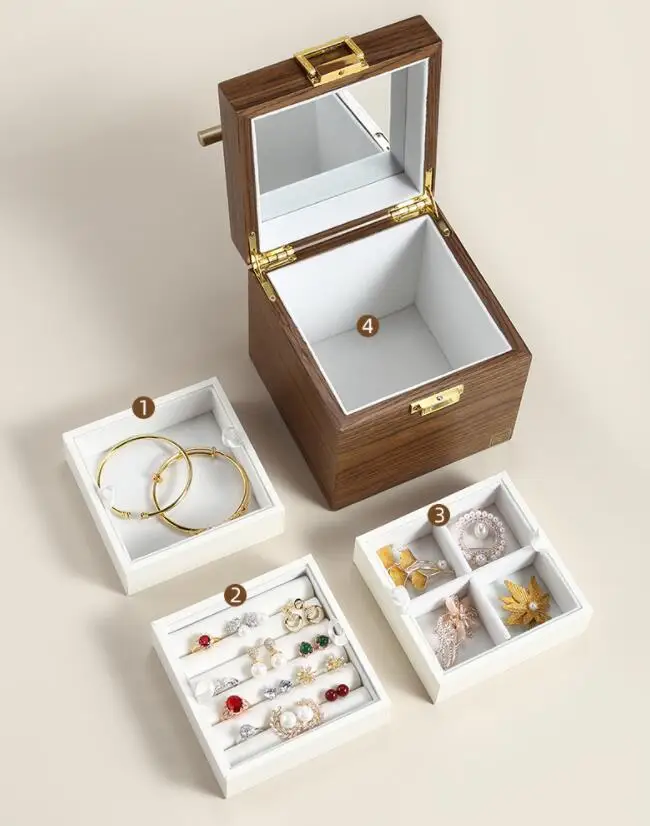 

Luxury Large Wooden Jewelry Box Organizer Wood Velvet 3Layers Earring Rings Necklace Storage Case Gift Jewellery Casket