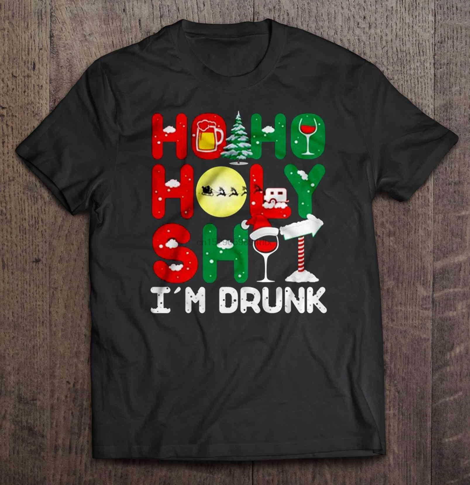 

Ho Ho Holy I'm Drunk. Unique Design Christmas Gift Mens T-Shirt. Summer Cotton Short Sleeve O-Neck Unisex T Shirt New S-3XL