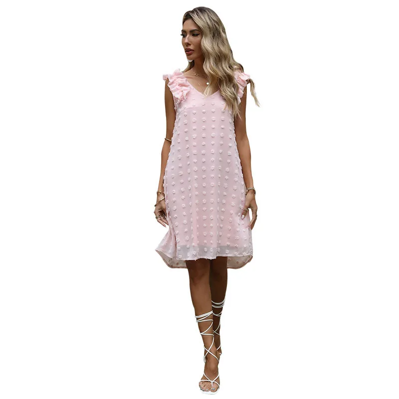 

2021 Europe and America solid color sleeveless vest solid color loose V-neck gentle lovely skirt women's dress wear women's clot