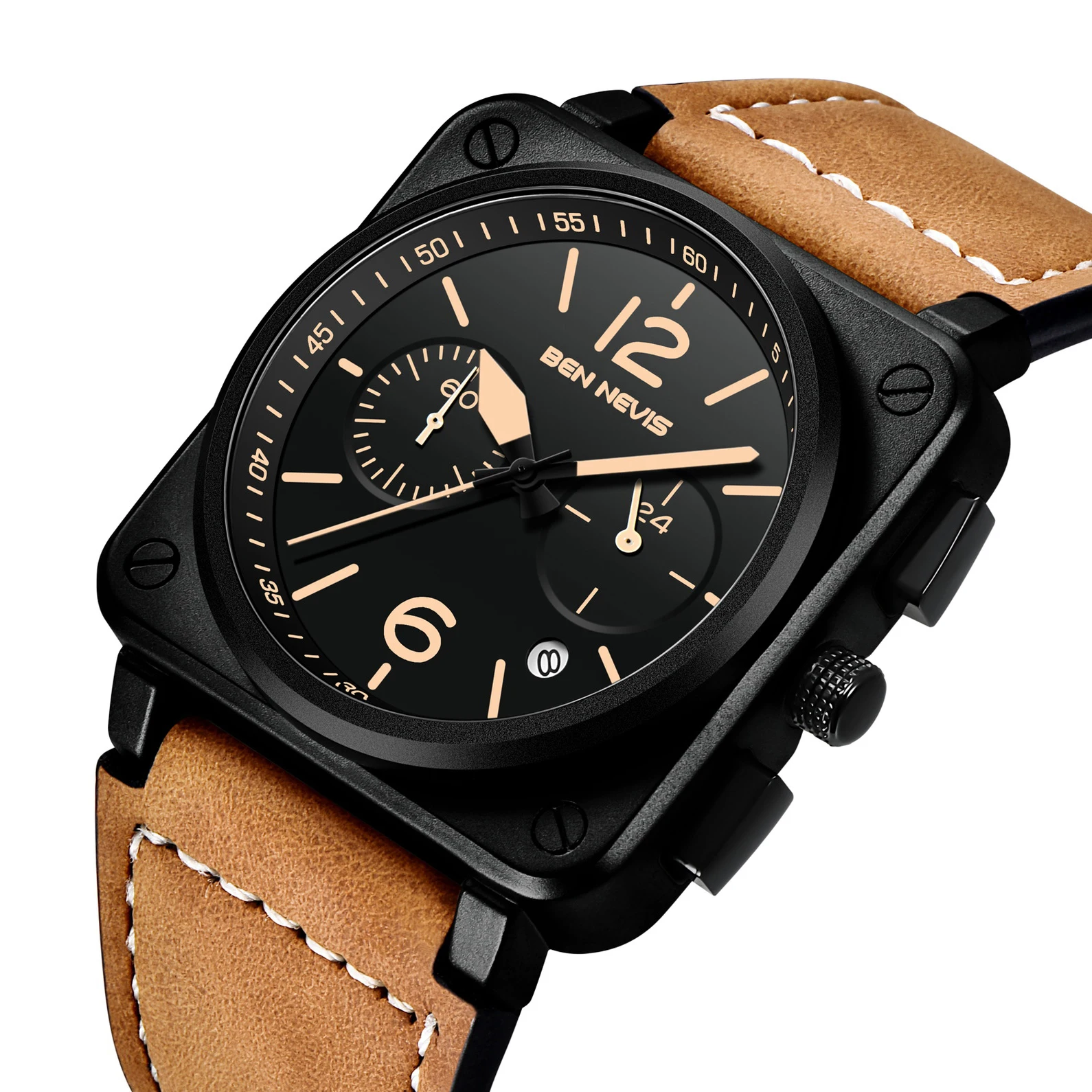 

Casual Mens Sport Watch Genuine Leather Men's Military Watches Multifunction Men Quartz Wristwatches Waterproof Male Clock Black