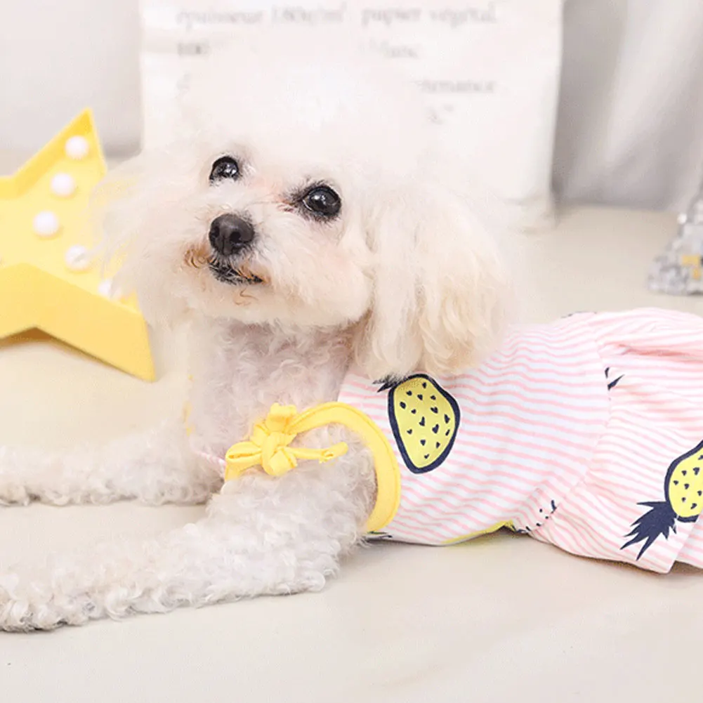 

Dog Shirt Skirt Fashion Cotton Pet Clothes Cute Fruit Pattern Dress Pet Sleeveless Pleated Dress Puppy Summer Striped Outfits