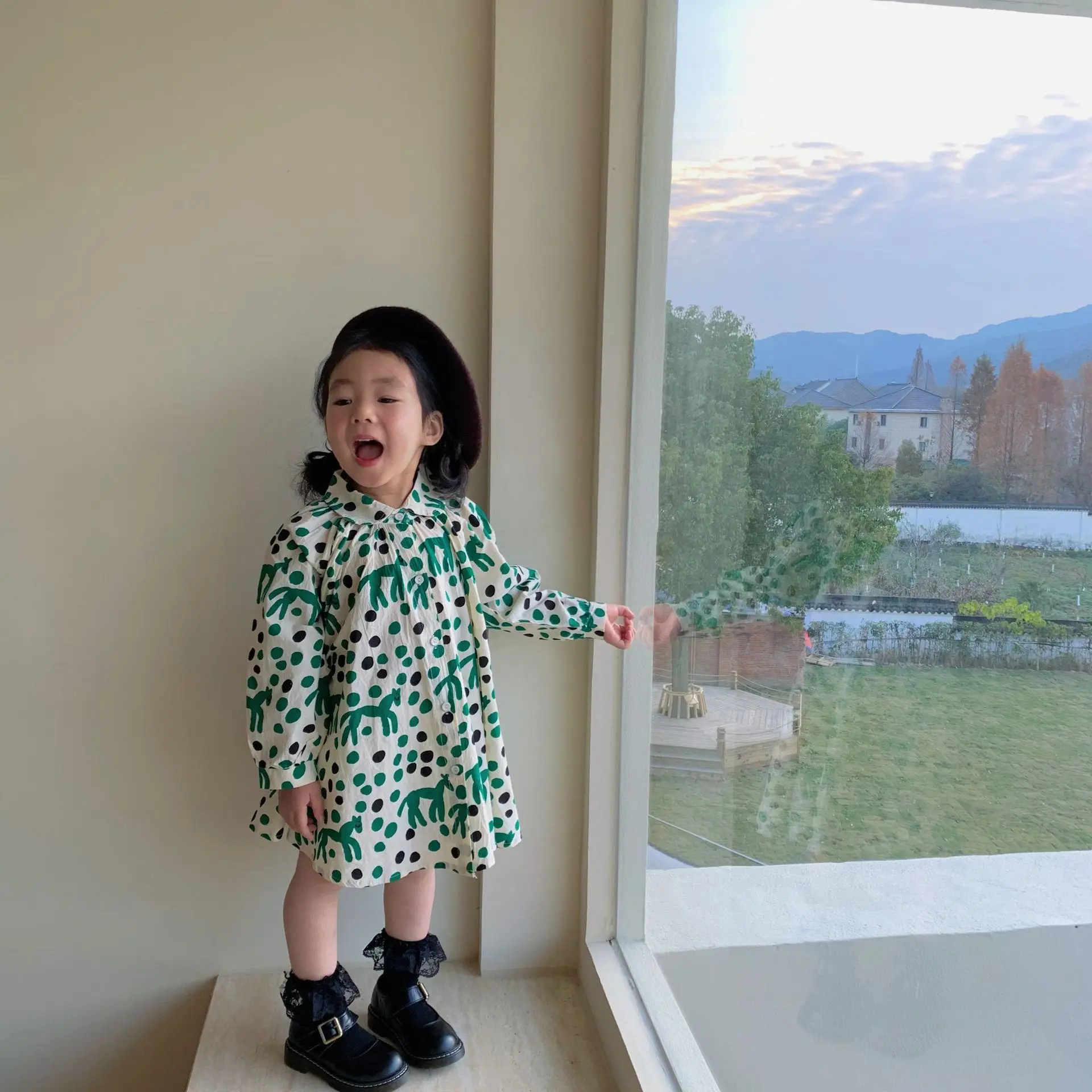 

Girls Long Sleeve Dress New 2021 Summer Baby Girls Loose Printed Dress Girls Princess Sweet Clothes 1-7T