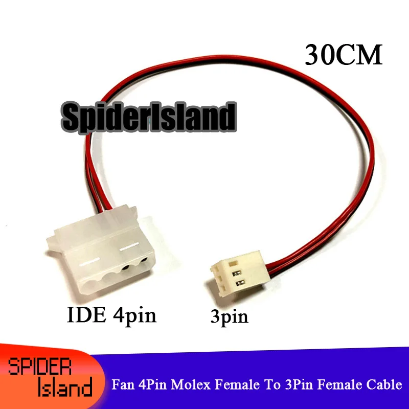 

100pcs/lot WHITE 30CM Computer Fan 4 Pin Molex Female To 3 Pin Female Adapter Cable Free shipping