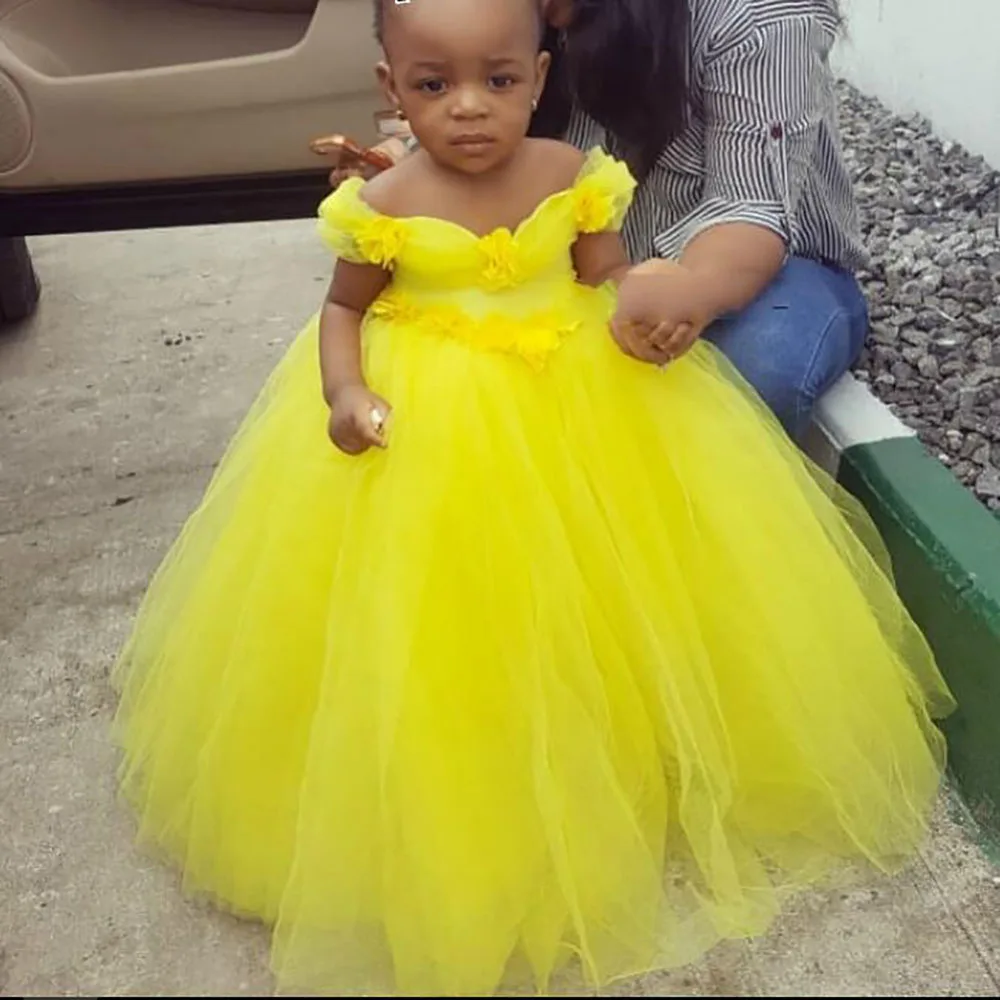 

Flower Girl Dresses Yellow Cheap Ball Gown Tulle Little Communion Pageant Dresses Gowns Custom Any Size