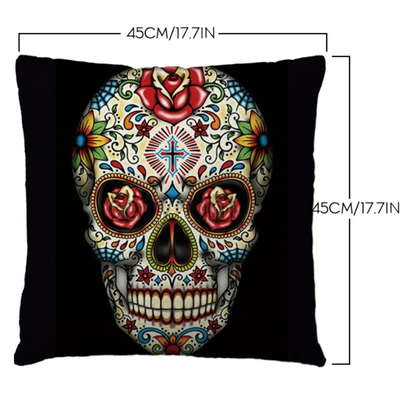 C Morden 45x45cm Halloween Sugar Skull Cushion Cover Mexican Skeleton Home Decorative Pillow Case Sofa Throw Pillow Cover - Color: C