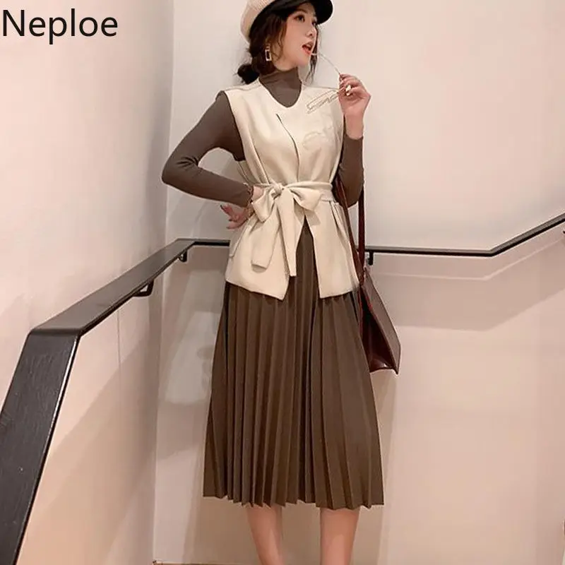 Neploe жилет костюм осень зима Корейская мода 2020 новый вязаный Топ плиссированная