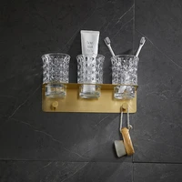 cup tumbler holder brass toothbrush glass gargle rack bathroom shelf with hook wall mounted bath hardware brushed gold