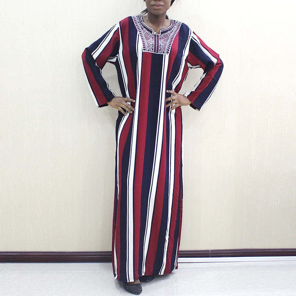 

Винтажный Повседневный Сарафан женский халат в полоску с вышивкой, женское платье с длинными рукавами; Сезон весна-осень; 2021 Boho размера плюс...