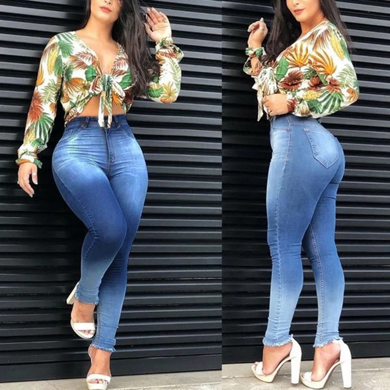 

Casual Women Jeans Skinny Pencil Pants 2020 Autumn Winter Fashion High Waist Bodycon Full Length Pants Cotton Jeans For Woman