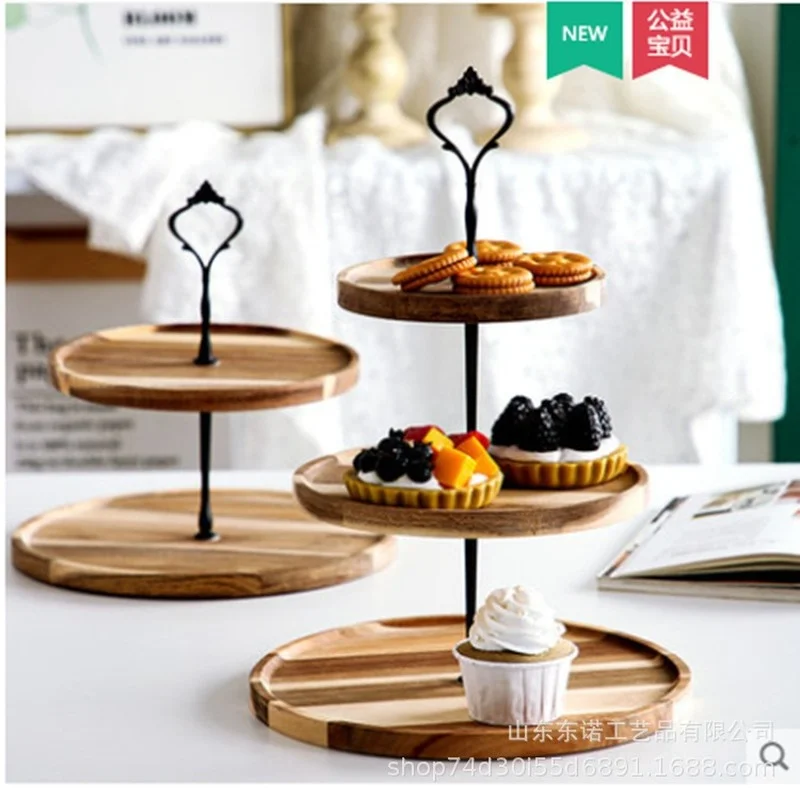 

Трехслойный креативный деревянный поднос для фруктов, Современная гостиная, пирожные, закуски, десерты, комбинированный дисплей, стеллаж
