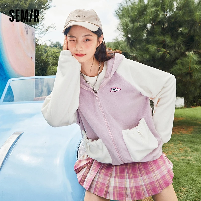 

Куртка SEMIR Женская флисовая с капюшоном, свободная верхняя одежда с рукавом реглан, подходящий цвет, бархатный топ на осень и зиму, 2021