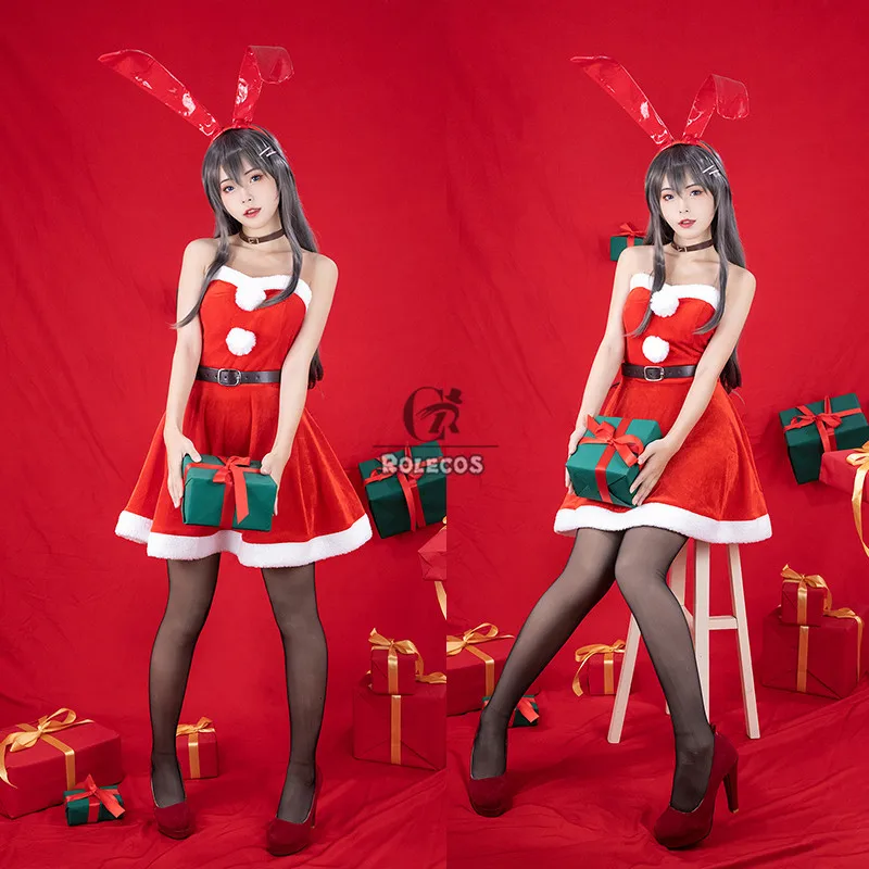 ROLECOS Anime Sakurajima Mai Cosplay Costume Christmas Costume Women Red Sexy Dress Rascal Does Not Dream of Bunny Girl Senpai