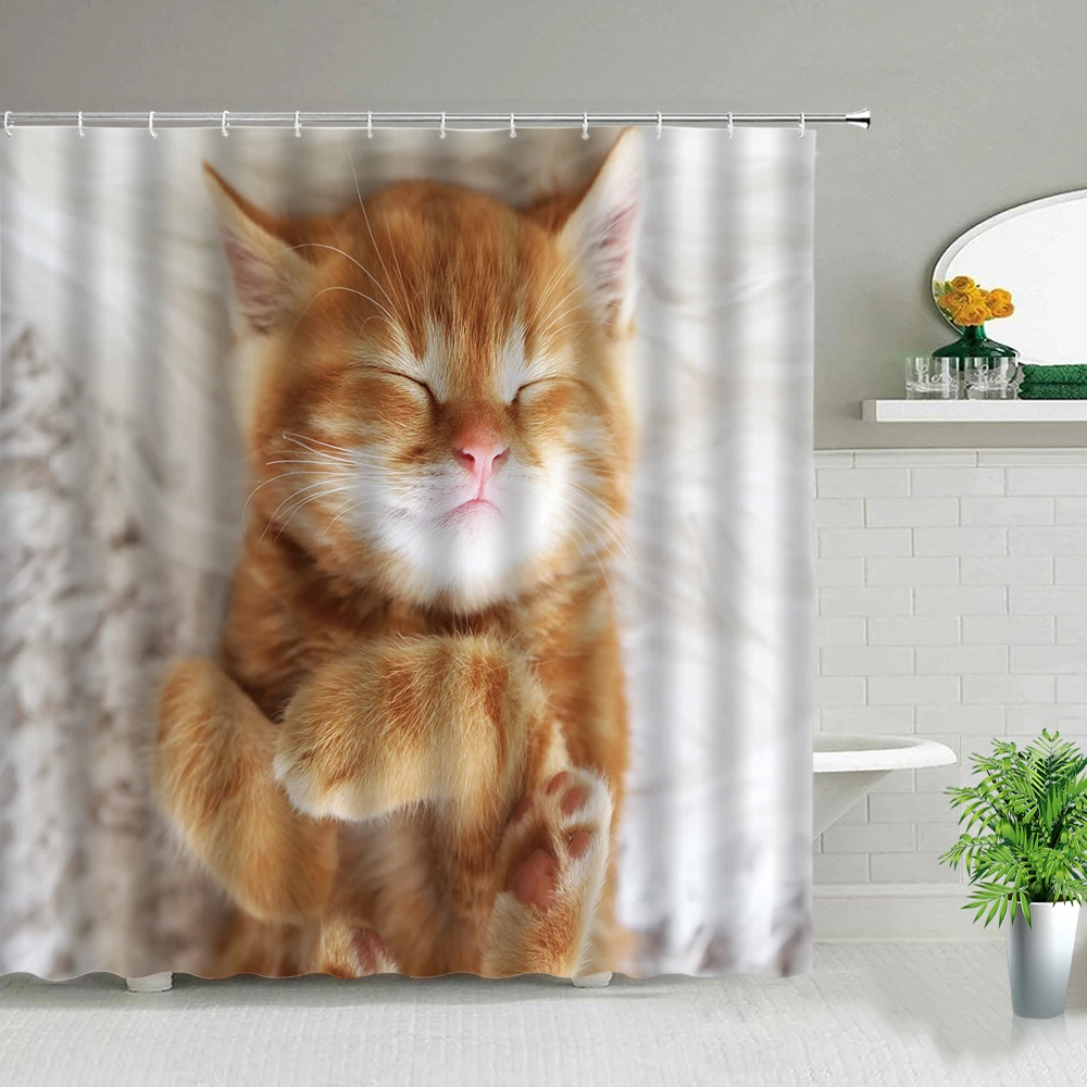 

Cute Cat Series Shower Curtain Set Beautiful Big Eyes Pet Animal Pattern Waterproof Cloth Bath Curtains Children Bathroom Decor