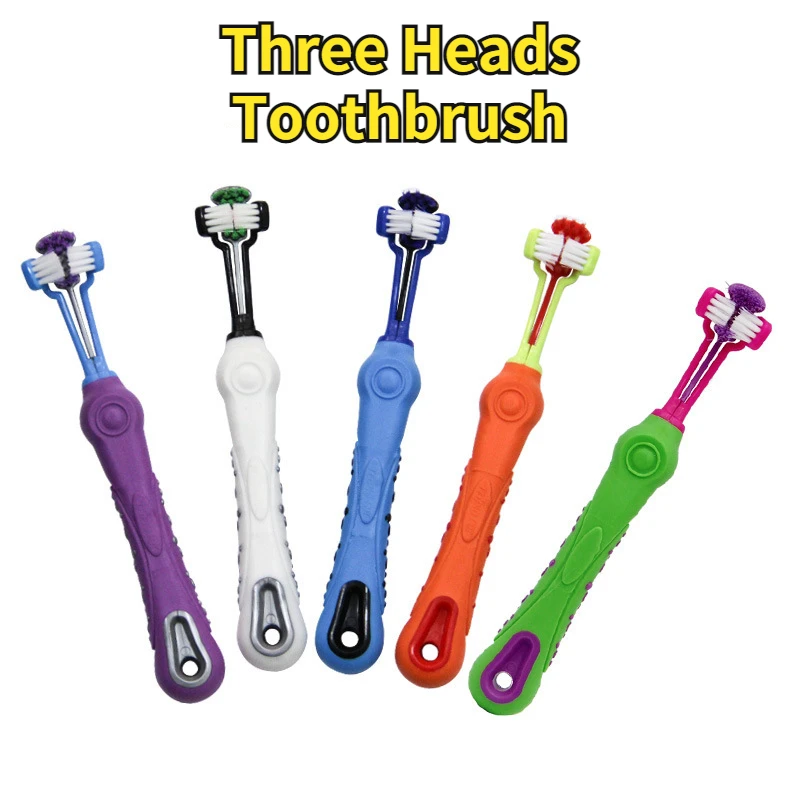 

SWT Three Heads Toothbrush Dog Brush Plush Bad Breath Tartar Care Fashion Random Color