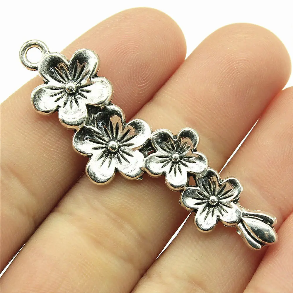 

Wholesale Metal Charms Lot 1pcs Flower Branch Connectors bracelet charms for jewelry making 56mm
