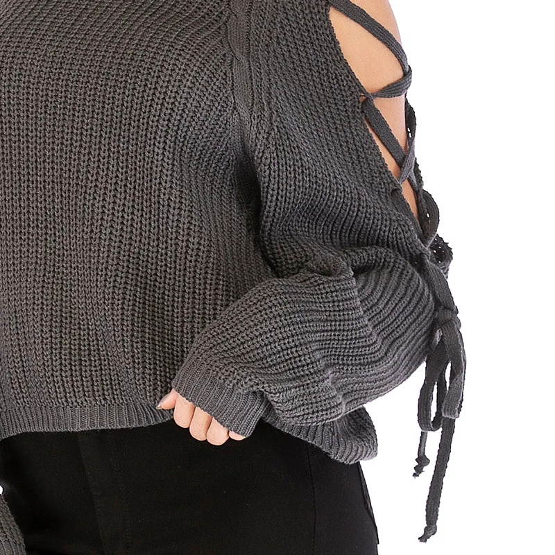 GEWINZEE Knitted Turtleneck Pullover Women's Sweaters Sexy Bandage Strapless Short Sweter Hollow Out Sleeve Jumper Pull Femme | Женская